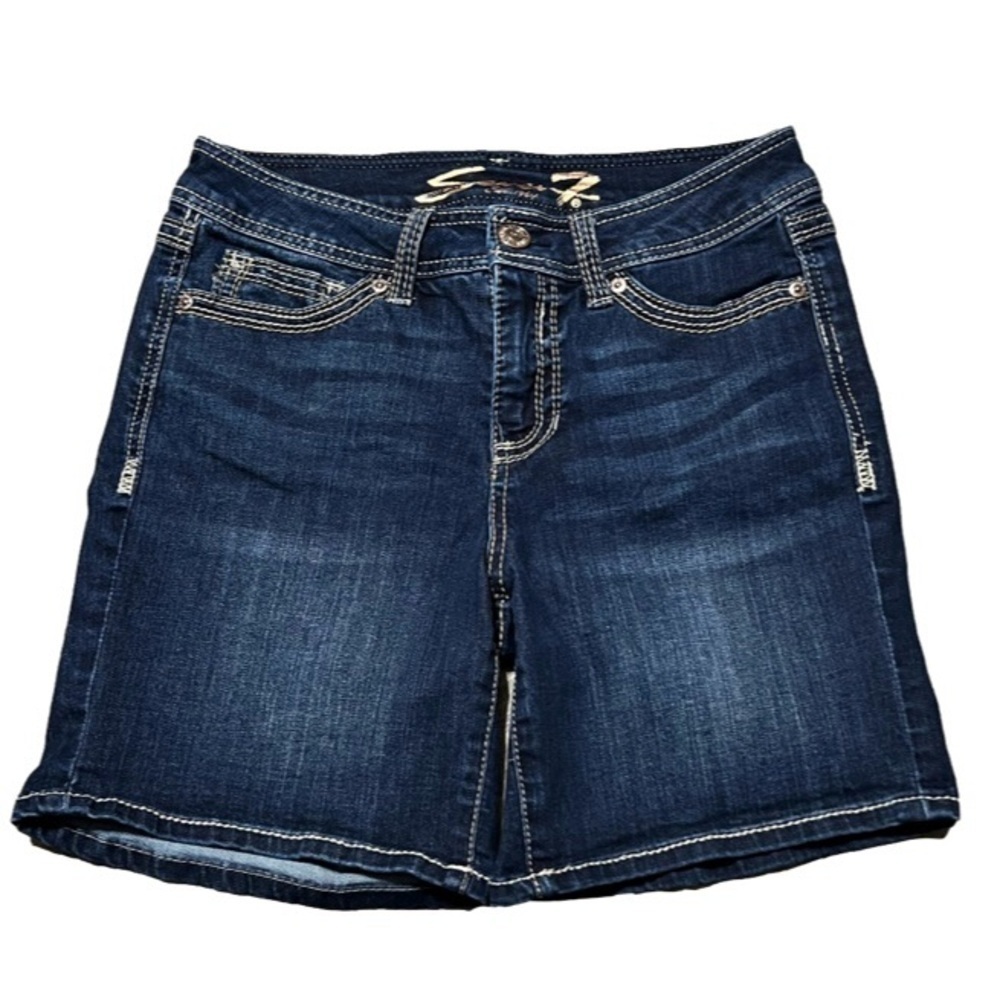 Seven7 Dark Denim Blue Jean Shorts Cotton Polyester Spandex Women Size 4